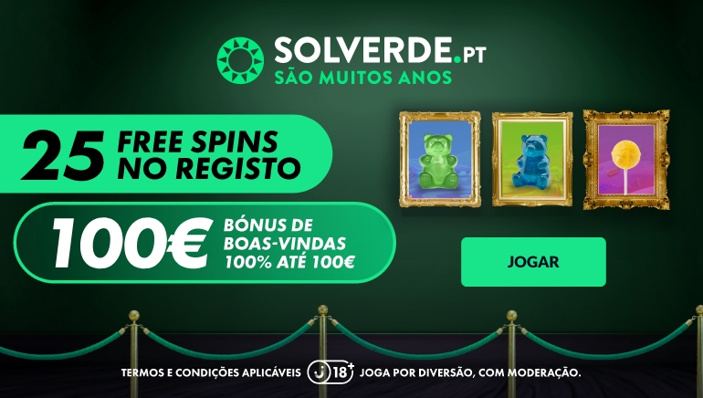 Bónus sem depósito do Solverde Casino 25 Rodadas Grátis + €100 de bónus em dinheiro