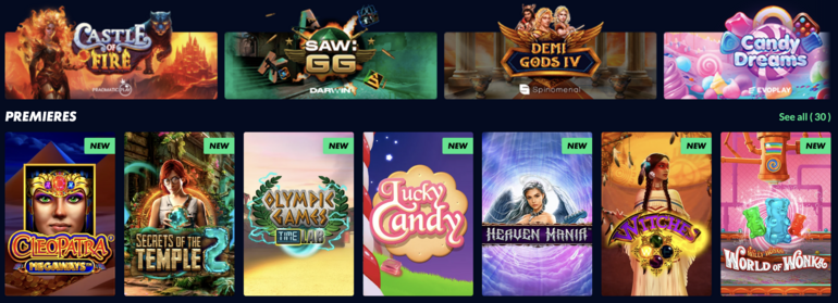 Sample of new games on Solverde website